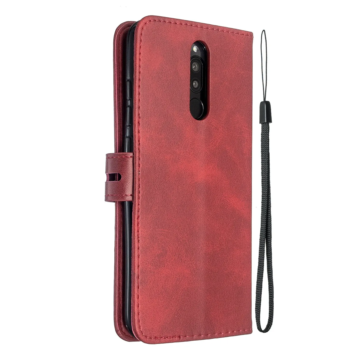For Redmi Note 8T/Redmi 8/Redmi 8A Case Soft Leather Cover with Denim Texture Precise Cutouts Wallet Design Buckle Closure Smartphone Shell  red