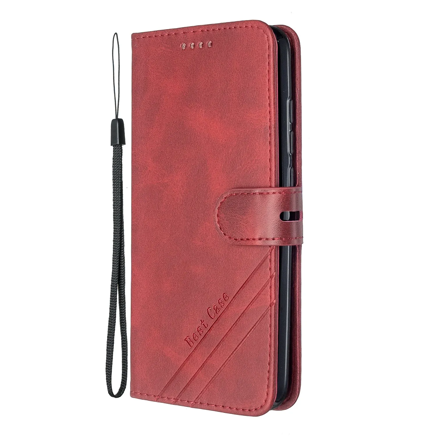 For Redmi Note 8T/Redmi 8/Redmi 8A Case Soft Leather Cover with Denim Texture Precise Cutouts Wallet Design Buckle Closure Smartphone Shell  red