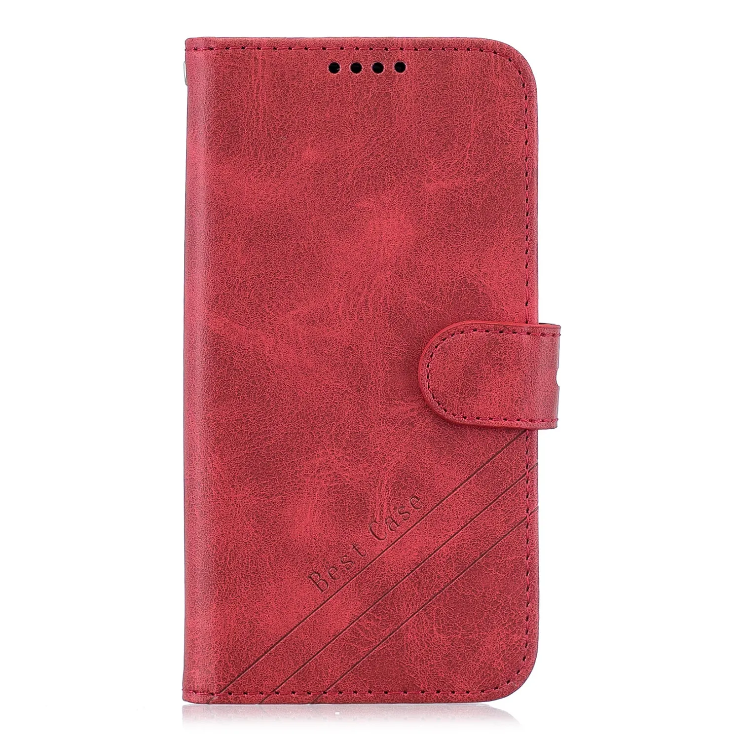 For Redmi Note 8T/Redmi 8/Redmi 8A Case Soft Leather Cover with Denim Texture Precise Cutouts Wallet Design Buckle Closure Smartphone Shell  red