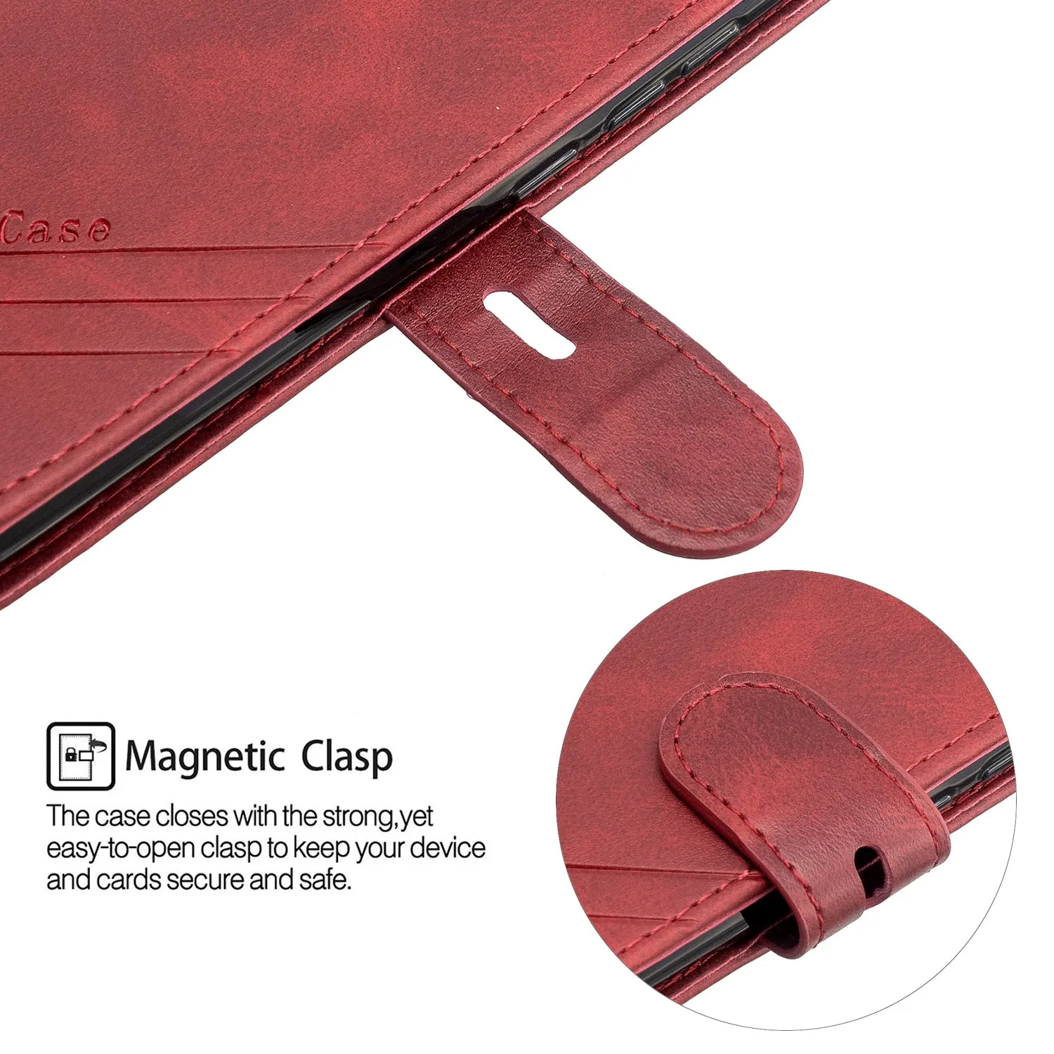 For Redmi Note 8T/Redmi 8/Redmi 8A Case Soft Leather Cover with Denim Texture Precise Cutouts Wallet Design Buckle Closure Smartphone Shell  red