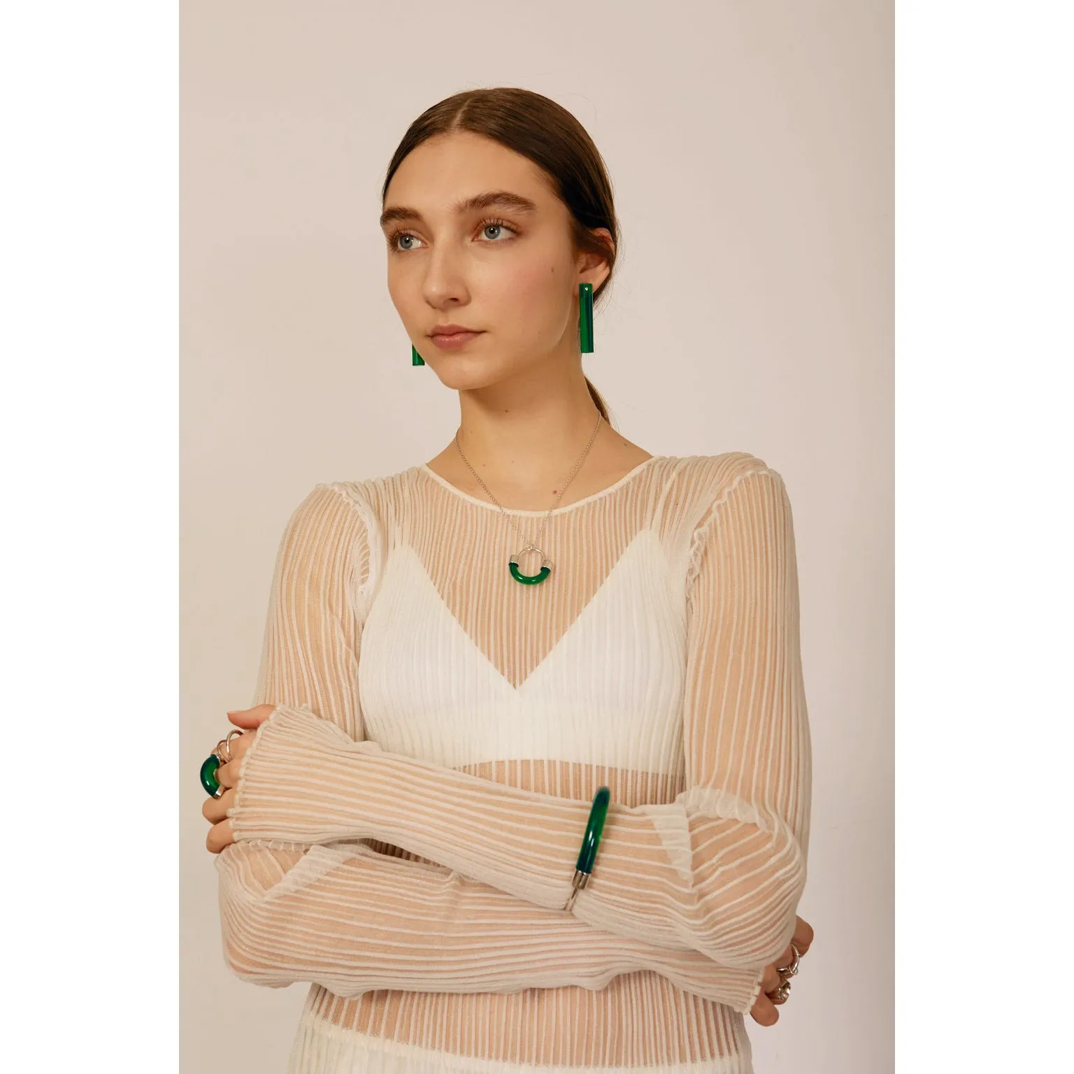 Fraction Necklace in Rhodium and Emerald