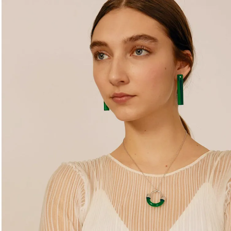 Fraction Necklace in Rhodium and Emerald