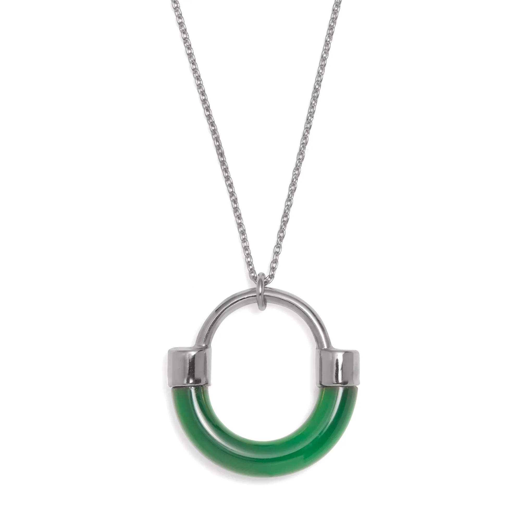 Fraction Necklace in Rhodium and Emerald