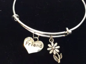 Friend Silver Expandable Bracelet Adjustable Wire Bangle One Size Fits All Trendy Custom Handmade in USA Stackable