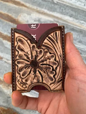 Front Pocket Hand Tooled Leather Wallet with a Sheridan Flower