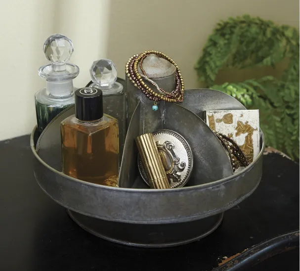 Galvanized 6 Pocket Organizer Lazy Susan