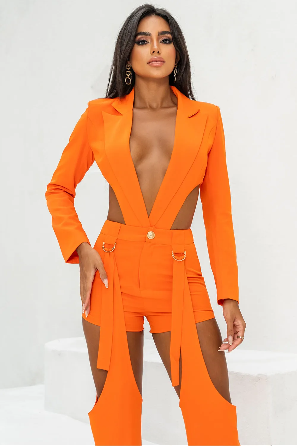 Gelsey Collared V-Neck Asymmetric Pantsuits