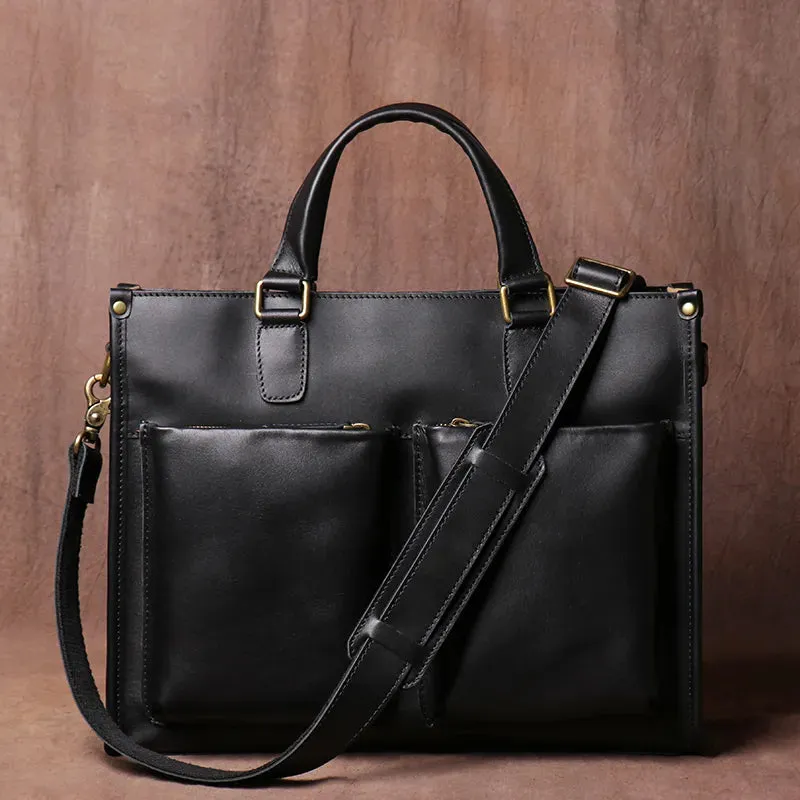 Genuine Leather Men's Shoulder Briefcase for 16-Inch Laptop