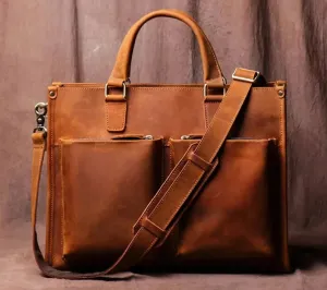 Genuine Leather Men's Shoulder Briefcase for 16-Inch Laptop