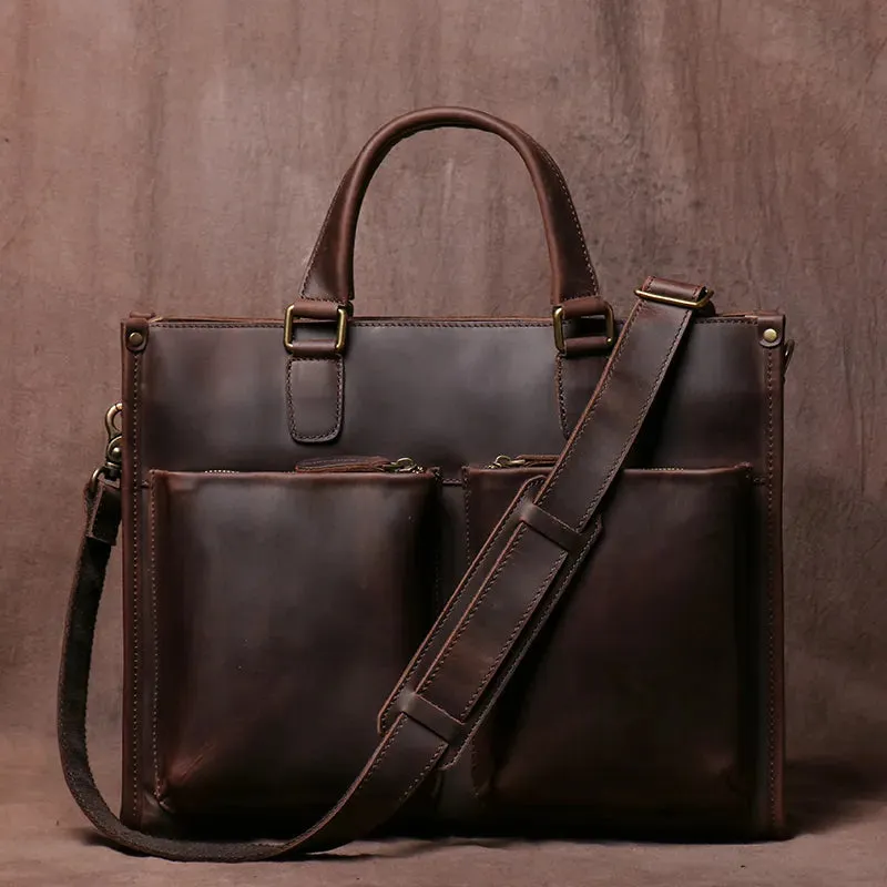 Genuine Leather Men's Shoulder Briefcase for 16-Inch Laptop
