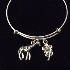 Giraffe Charm Adjustable Bangle Silver Expandable Bracelet Gift Trendy Teenager Stacking