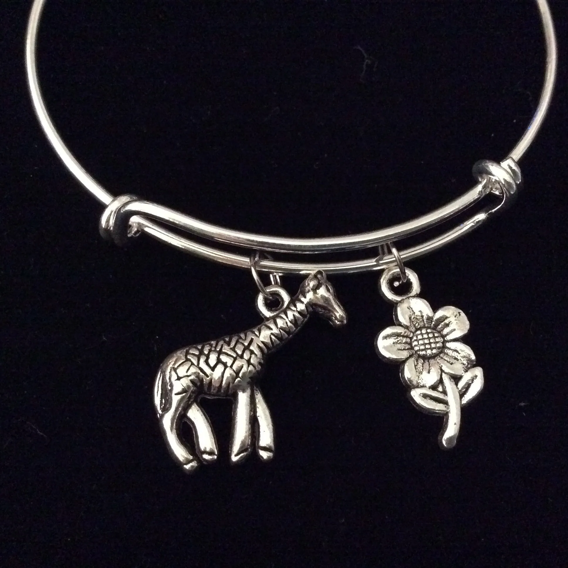 Giraffe Charm Adjustable Bangle Silver Expandable Bracelet Gift Trendy Teenager Stacking