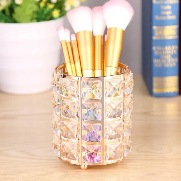Glitter Metal Makeup Brush Storage Holder Cosmetic Crystal Organizer