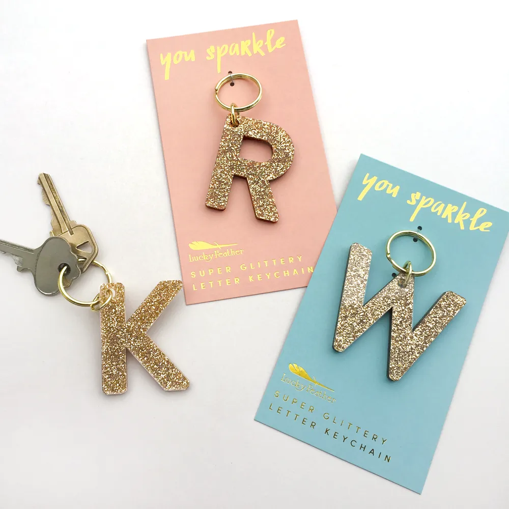 Gold Glitter Letter Keychain - Choice of Letter