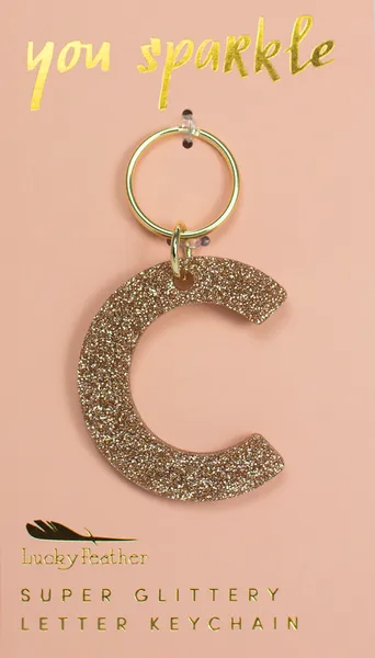 Gold Glitter Letter Keychain - Choice of Letter