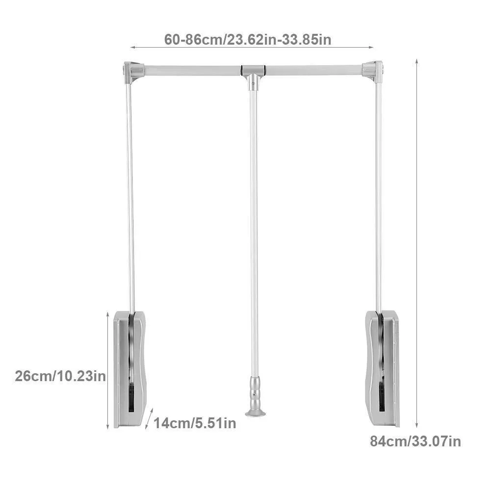 GOTOTOP Wardrobe Hanger, Aluminum Closet Storage Organizer Clothes Hanger Adjustable Pull-Down Closet Rod Wardrobe Lift Organizer (600-830mm)