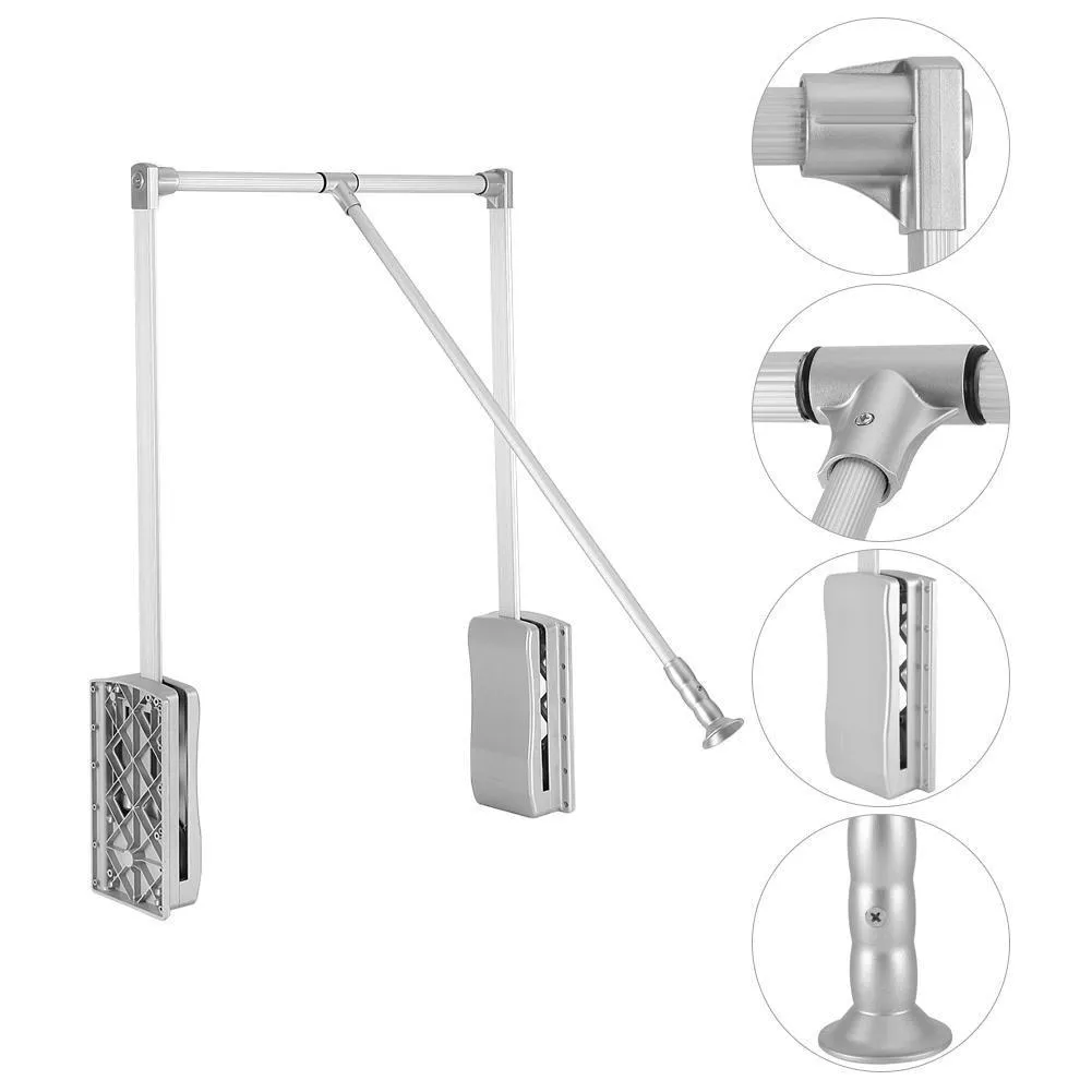 GOTOTOP Wardrobe Hanger, Aluminum Closet Storage Organizer Clothes Hanger Adjustable Pull-Down Closet Rod Wardrobe Lift Organizer (600-830mm)