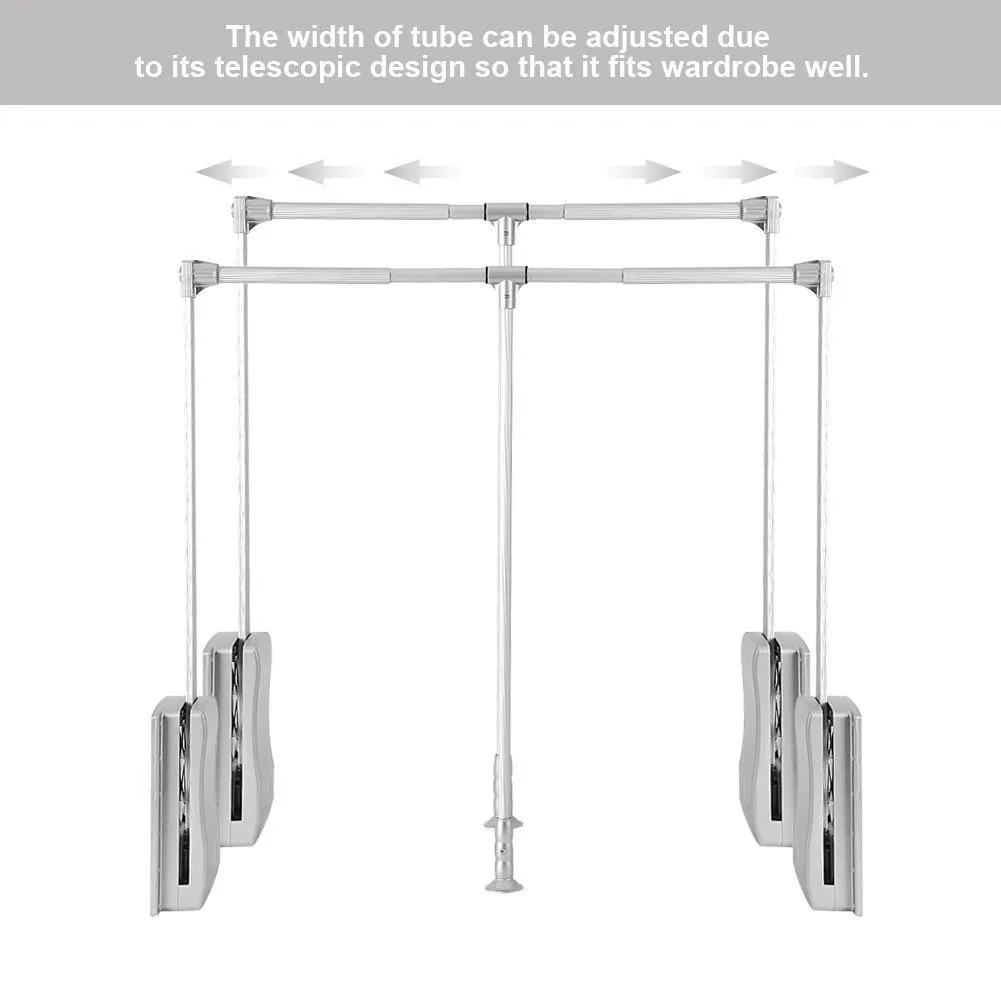 GOTOTOP Wardrobe Hanger, Aluminum Closet Storage Organizer Clothes Hanger Adjustable Pull-Down Closet Rod Wardrobe Lift Organizer (600-830mm)