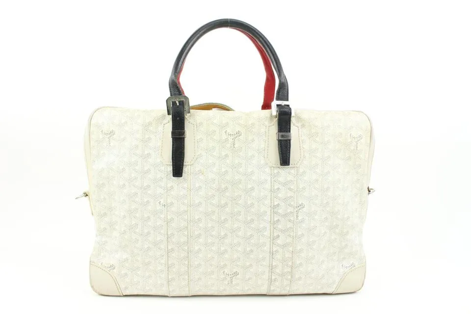 Goyard White Chevron Ambassade MM Briefcase Business Bag 12gy222s
