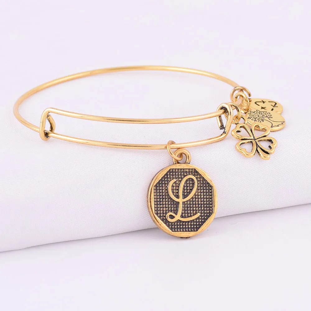 Grace Love Initial Expandable Wire Bangle Bracelet