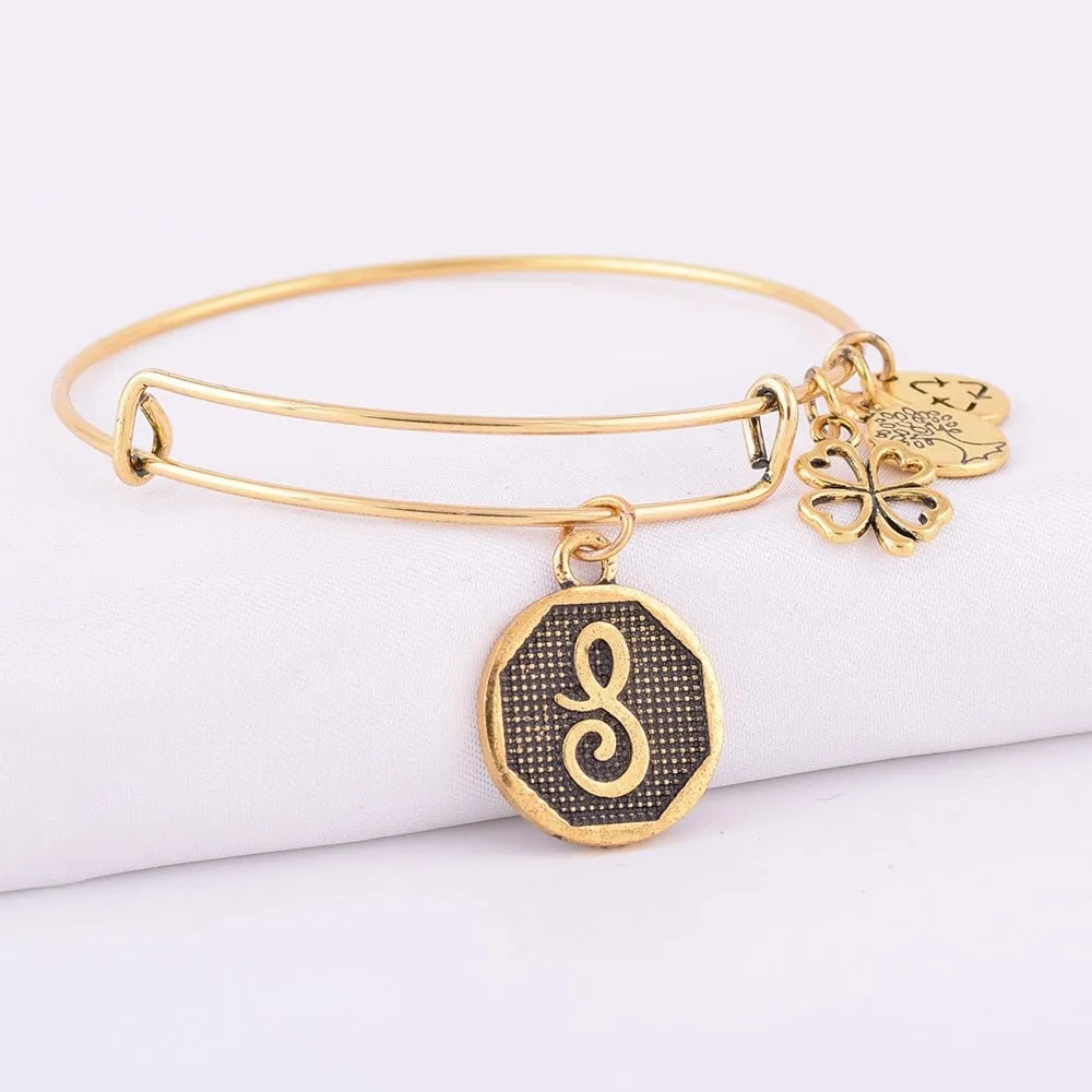 Grace Love Initial Expandable Wire Bangle Bracelet