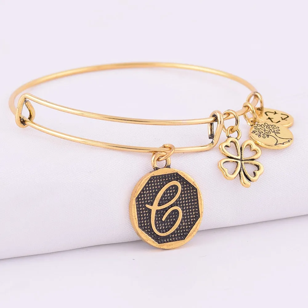 Grace Love Initial Expandable Wire Bangle Bracelet