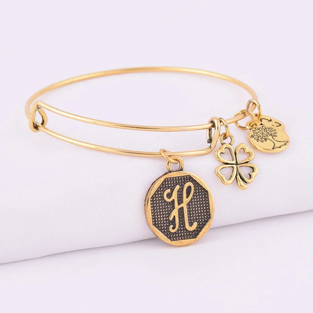 Grace Love Initial Expandable Wire Bangle Bracelet