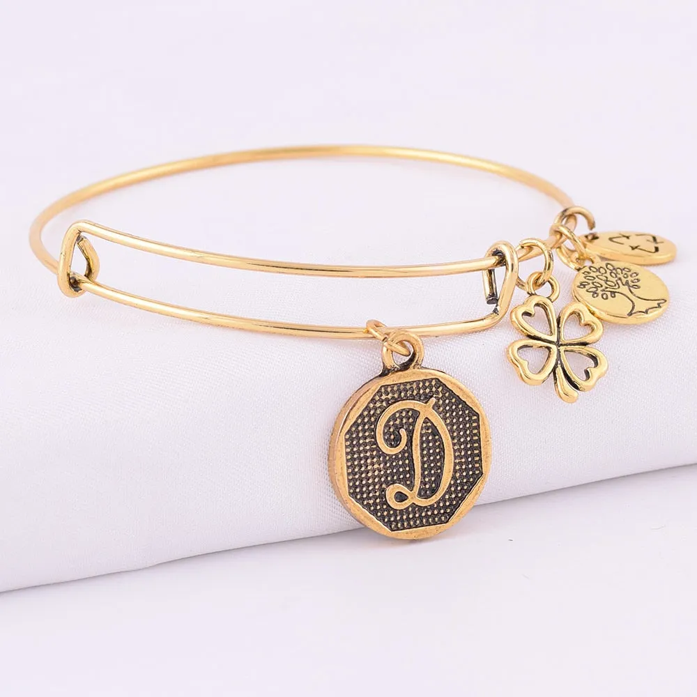 Grace Love Initial Expandable Wire Bangle Bracelet