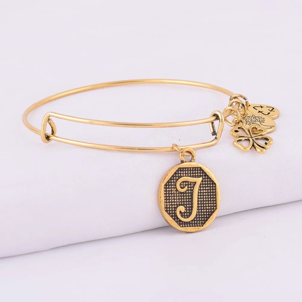 Grace Love Initial Expandable Wire Bangle Bracelet