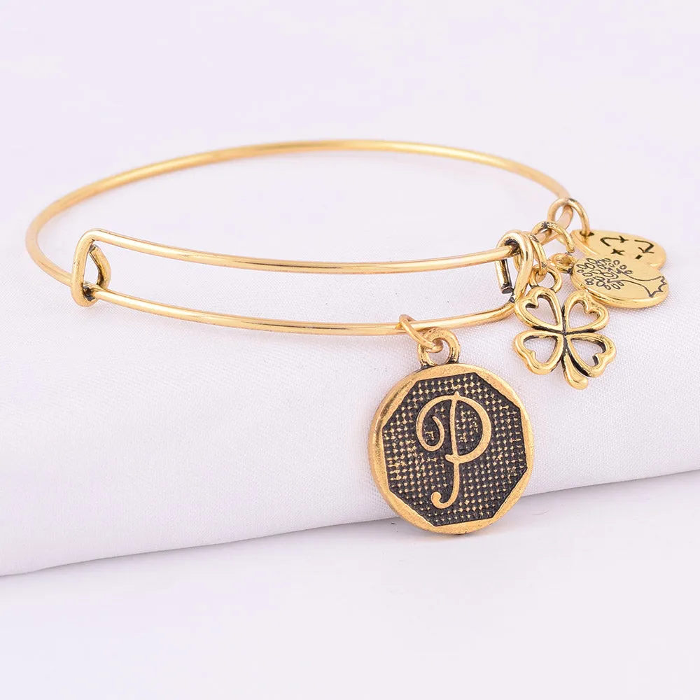 Grace Love Initial Expandable Wire Bangle Bracelet