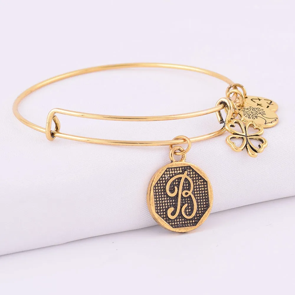 Grace Love Initial Expandable Wire Bangle Bracelet