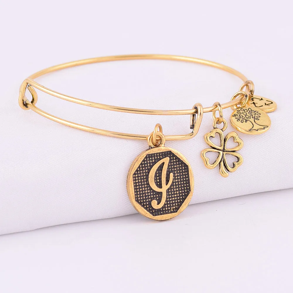 Grace Love Initial Expandable Wire Bangle Bracelet
