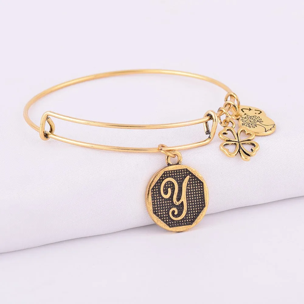 Grace Love Initial Expandable Wire Bangle Bracelet