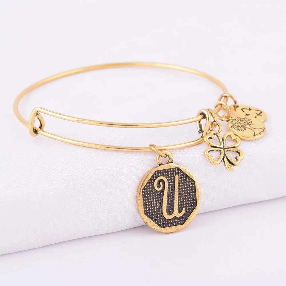 Grace Love Initial Expandable Wire Bangle Bracelet