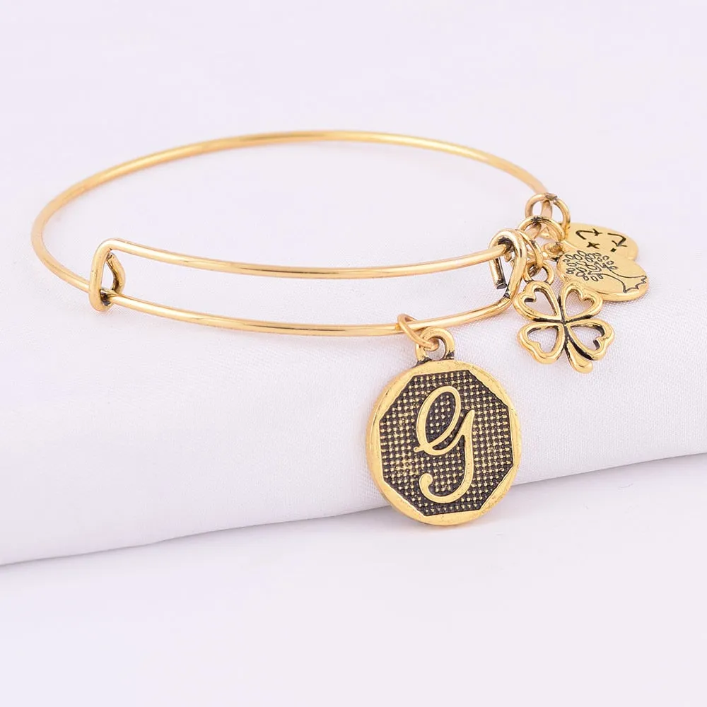 Grace Love Initial Expandable Wire Bangle Bracelet