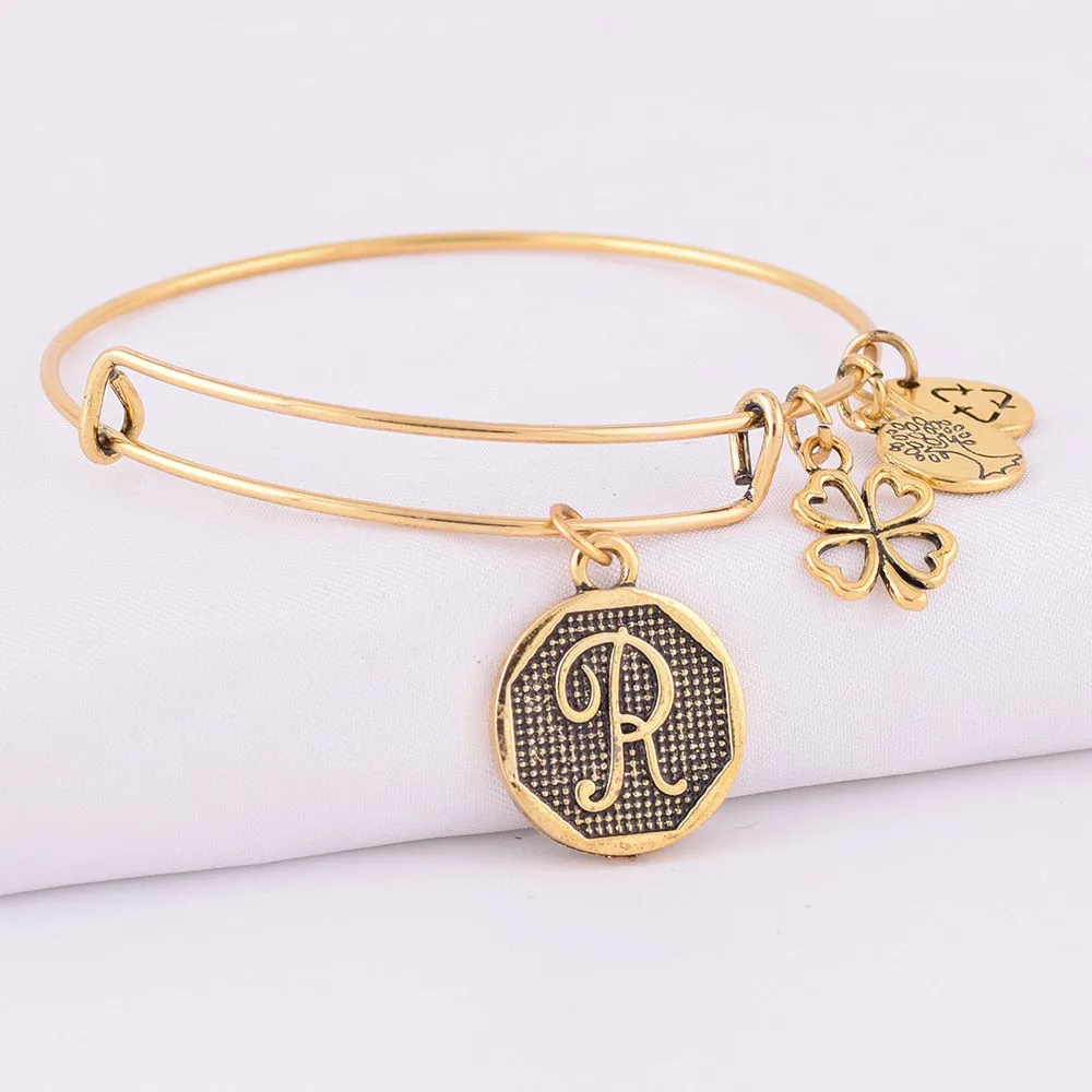 Grace Love Initial Expandable Wire Bangle Bracelet