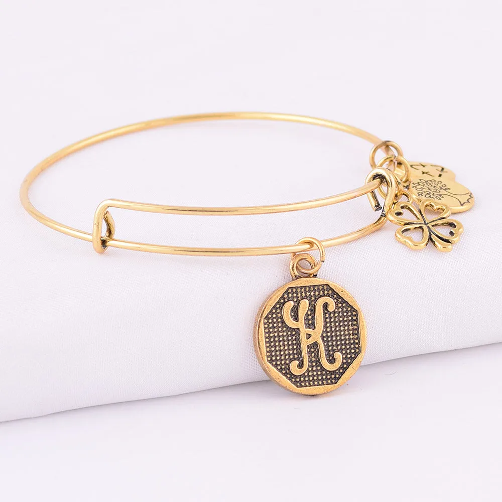 Grace Love Initial Expandable Wire Bangle Bracelet