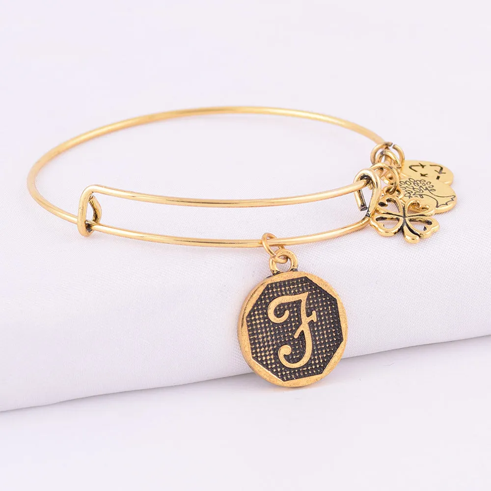 Grace Love Initial Expandable Wire Bangle Bracelet