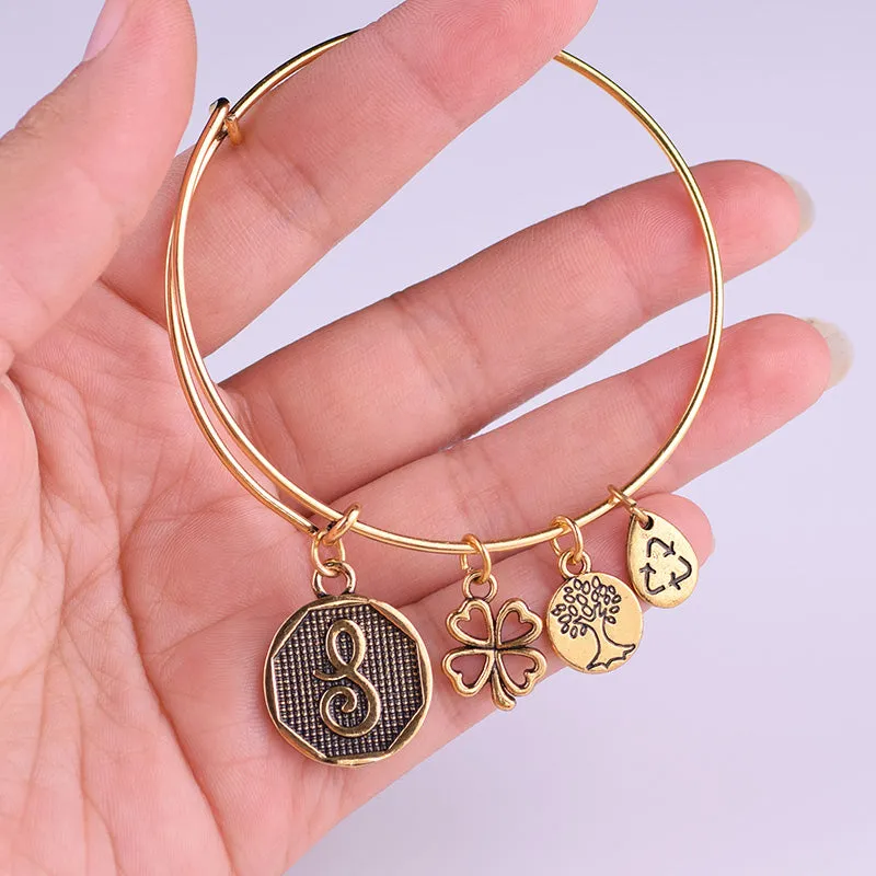 Grace Love Initial Expandable Wire Bangle Bracelet