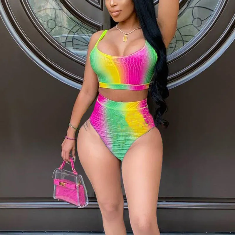 Gradient Color Sleeveless Swimsuit Set