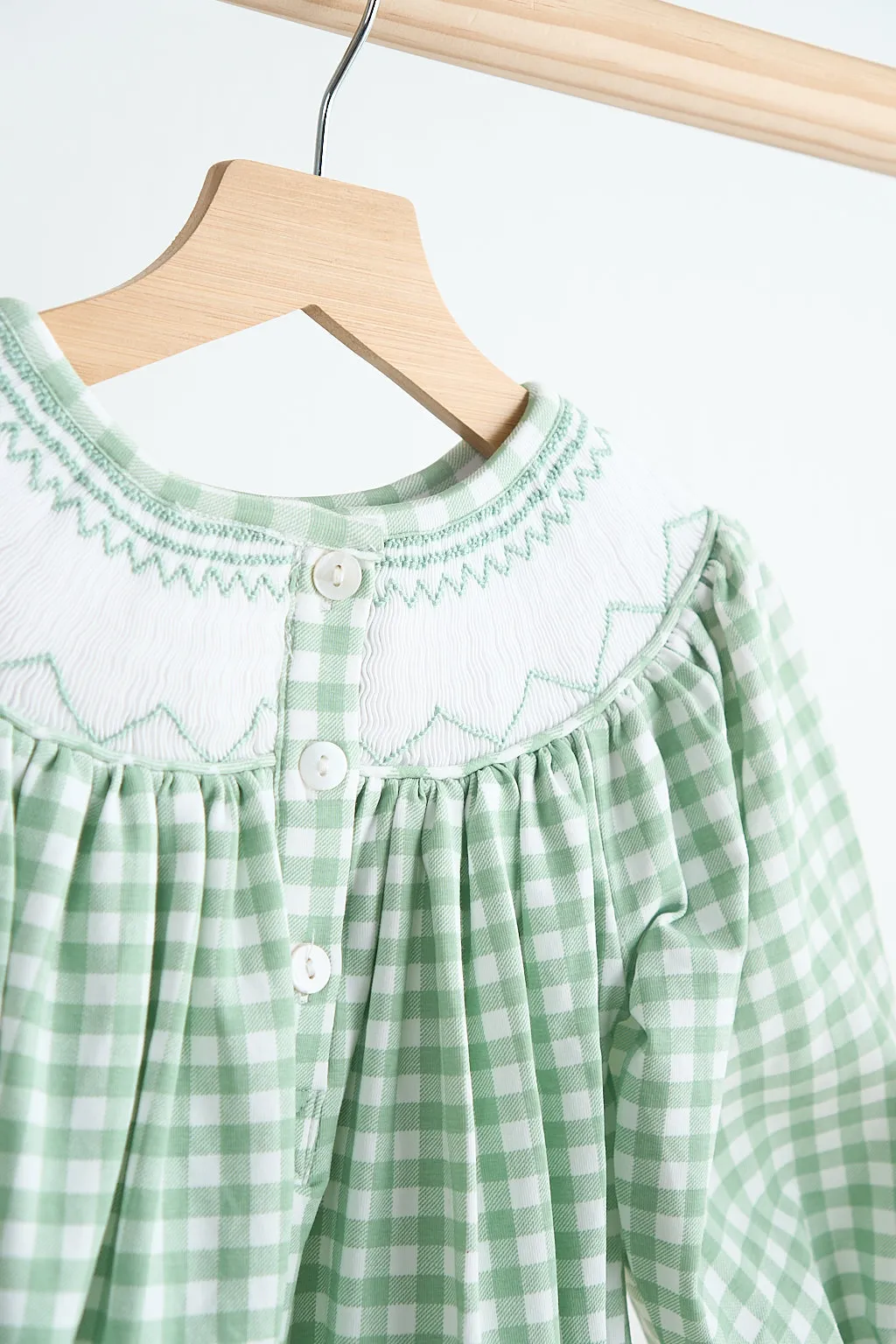 Green Bow Tie Hand Smocked Gingham Girl Bubble