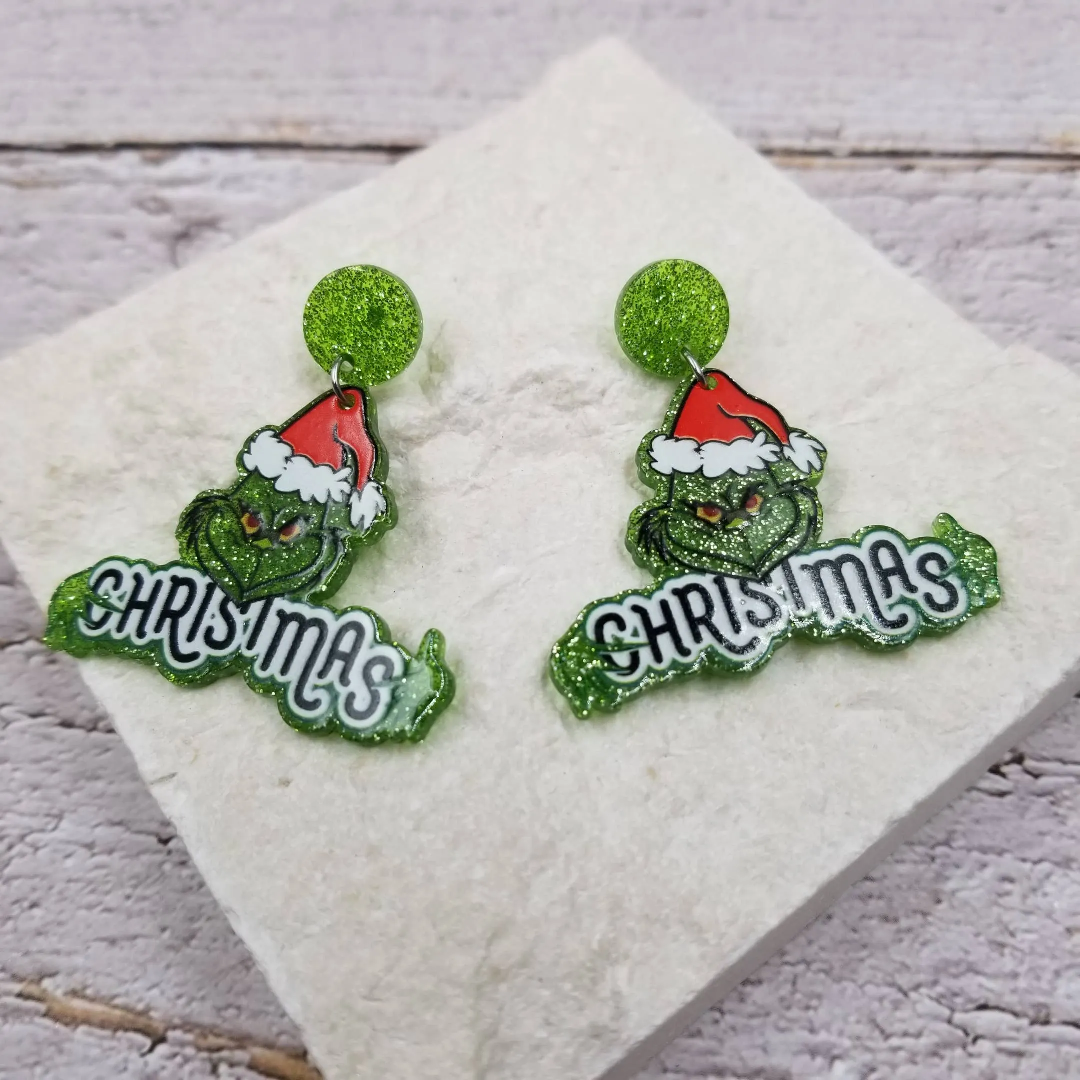 Grinch Christmas Earrings: B