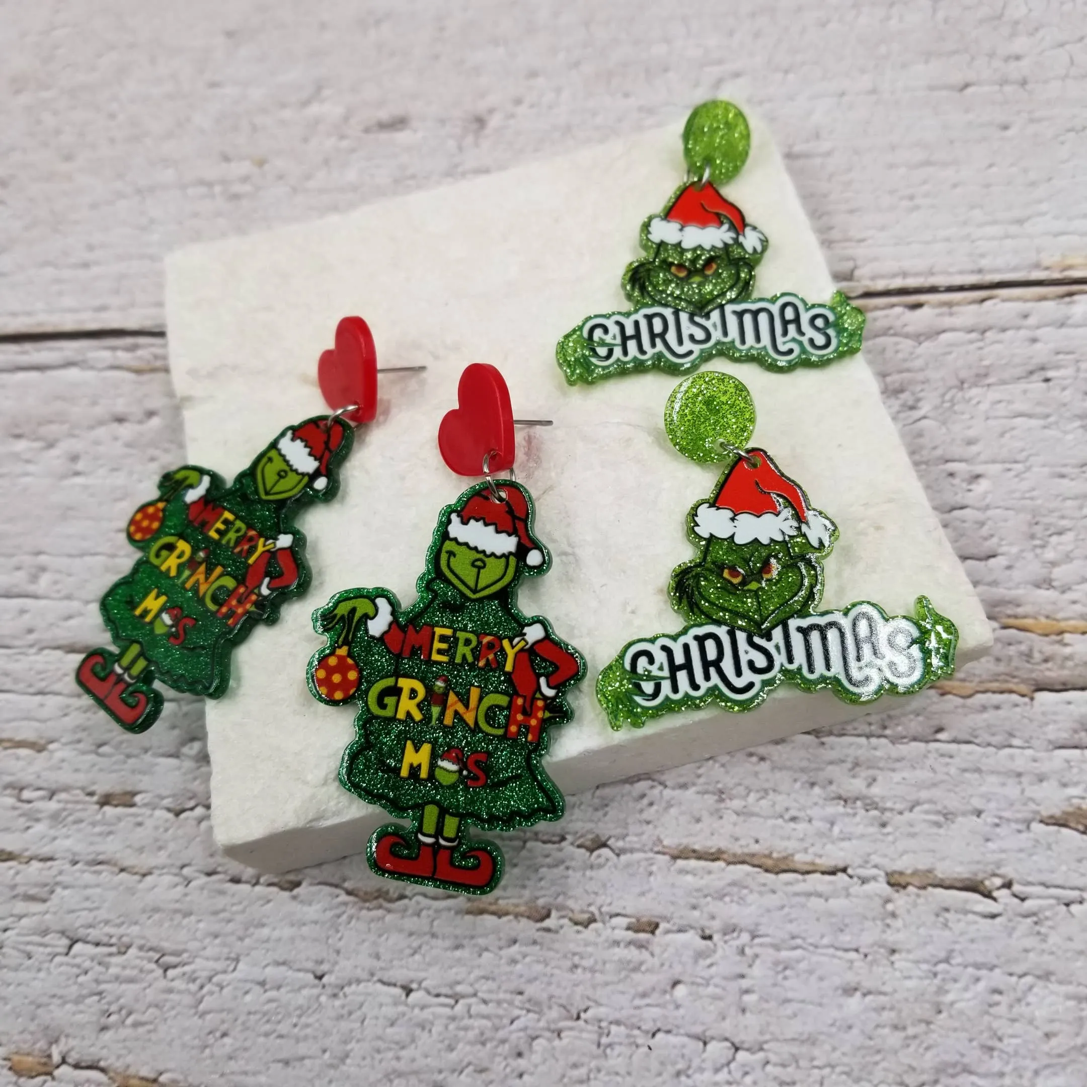 Grinch Christmas Earrings: B