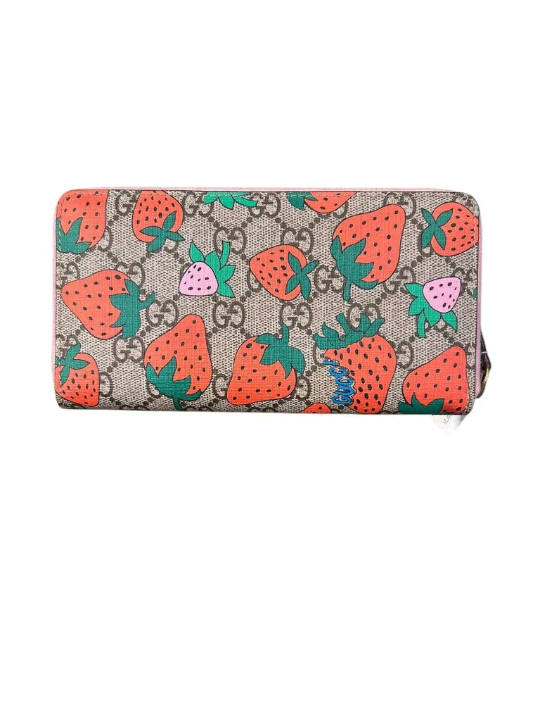 Gucci GG Supreme Strawberry Print Long Wallet