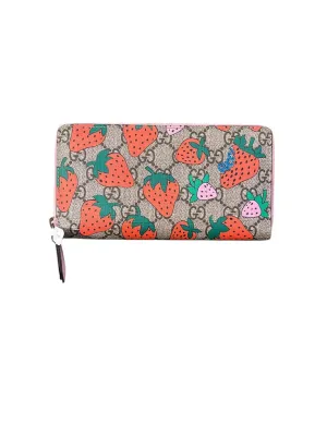 Gucci GG Supreme Strawberry Print Long Wallet