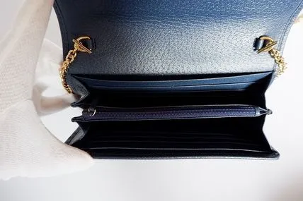 Gucci Ophidia Leather Continental Wallet On Chain in Blue