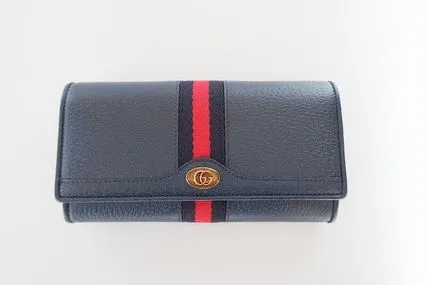 Gucci Ophidia Leather Continental Wallet On Chain in Blue