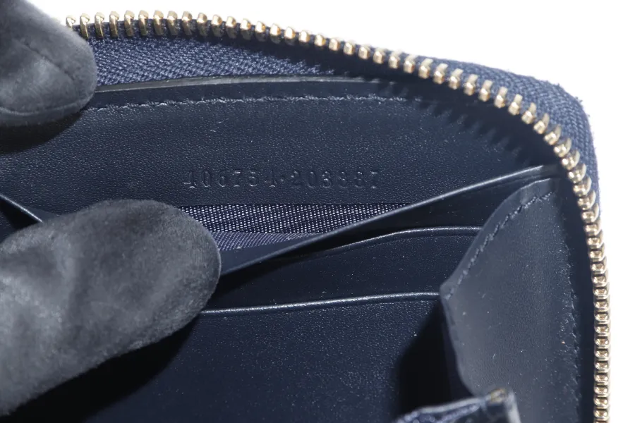 GUCCI WEB BEE ZIPPY WALLET DARK BLUE CANVAS CALF LEATHER GOLD HARDWARE WITH DUST COVER AND BOX