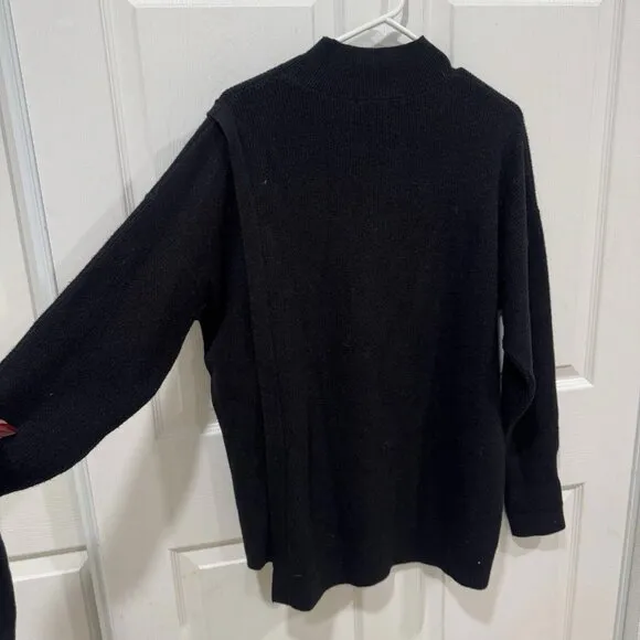 Halogen Women's Medium M Asymmetric Button Mock Neck Stitch Mix Sweater Black