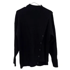 Halogen Women's Medium M Asymmetric Button Mock Neck Stitch Mix Sweater Black